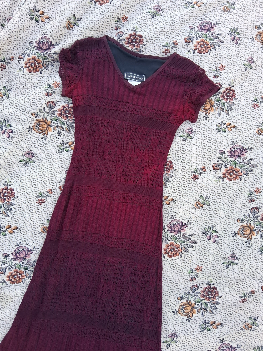 Fairweather Burgundy Lace Knit Midi Dress